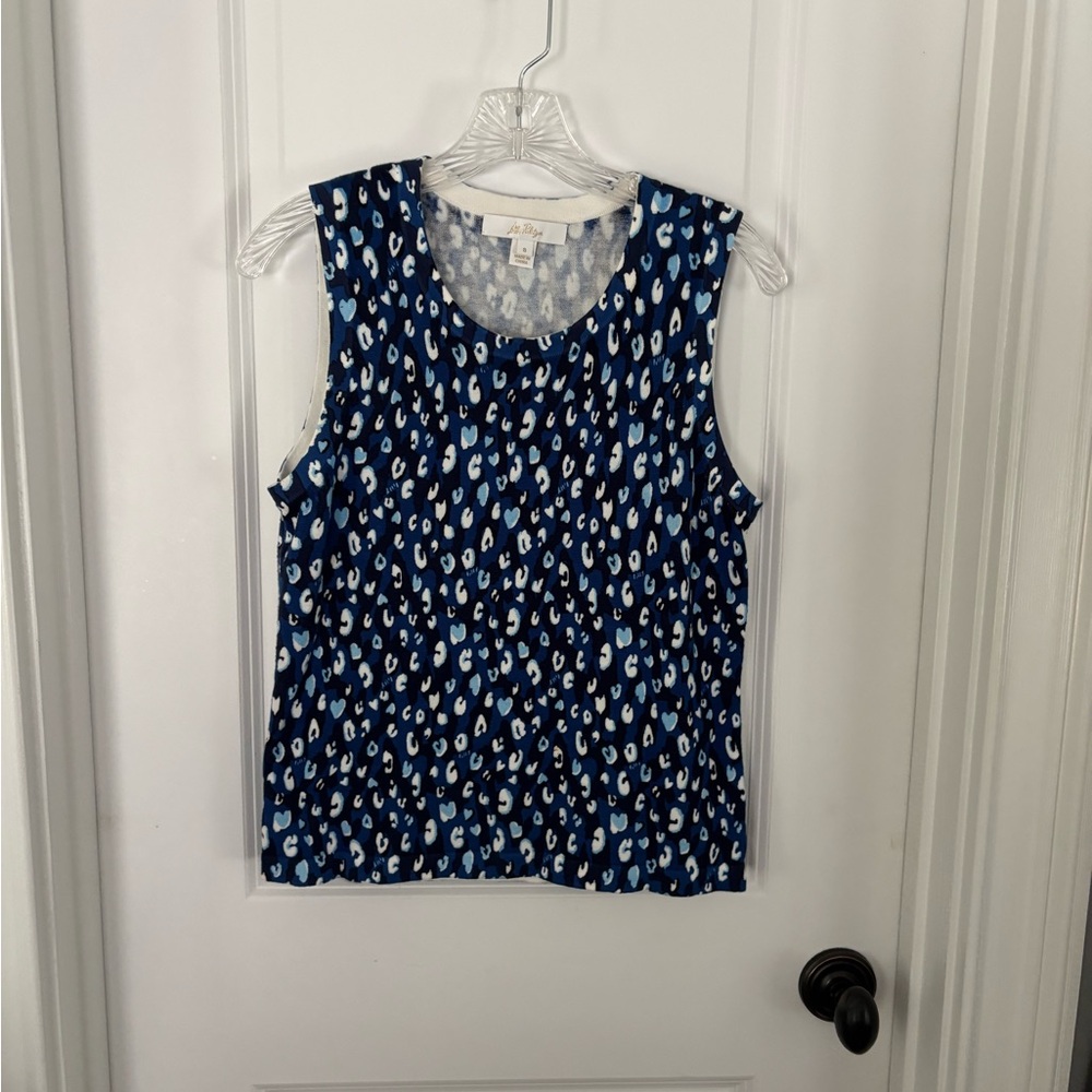 Lilly Pulitzer Navy Blue, Light Blue and Black Print Tank and Matching Cardigan